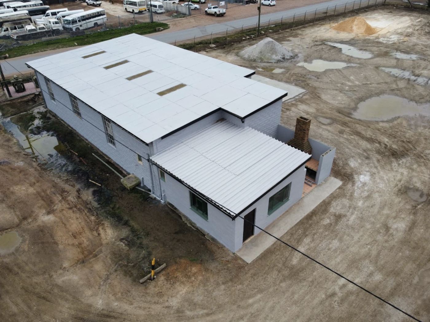 Office building with roof and walls freshly coated